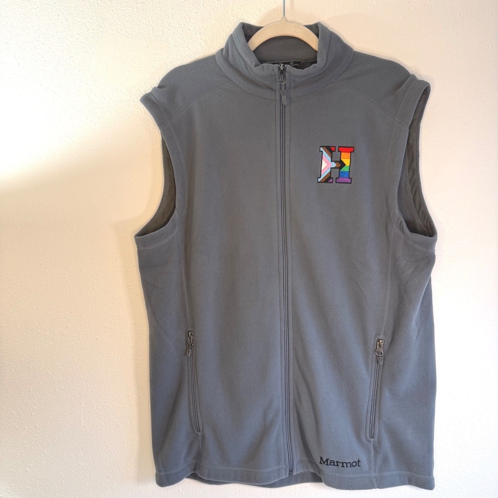 Marmot Mens Fleece Vest Hingham Pride Rainbow Logo Patch Gray Size L Outdoor